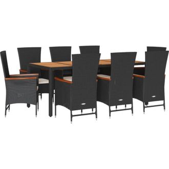 vidaXL Set De Comedor De Jard&iacute;n 9 Pzas Y Cojines Rat&aacute;n Sint&eacute;tico Negro Vidaxl