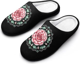 Generic Watercolor Rose Mandalas Funny Mens Slippers Cotton Warm House Shoes Memory Foam Sandals Print Size 7-14