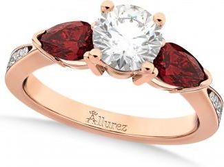 Allurez Round Diamond & Pear Garnet Engagement Ring 14k Rose Gold (1.29ct)