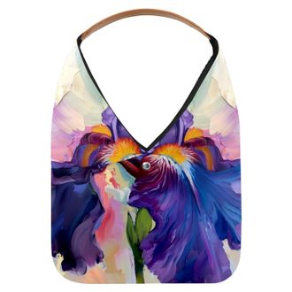 Generic Purple Flower Iris Painting Reusable Lightweight Grocery Bags - Foldable Into Compact Pouch, Washable & Sturdy, Multipurpose for Shopping and Travel