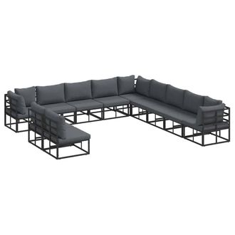 Berkfield Home Garden Sofa Set with Cushion with Pillow 11 pcs Black Aluminium