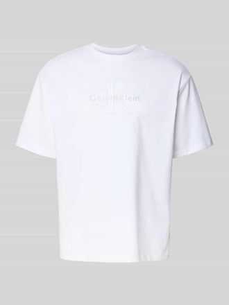 Calvin Klein Jeans T-Shirt mit Label-Stitching in Weiss, Gr&ouml;&szlig;e L