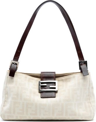 Fendi Pre-owned Womens Baguette Shoulder Bag - Ivory Textile - One Size
