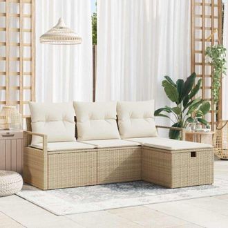vidaXL Vidaxl - Conjunto De Sof&aacute; De Jard&iacute;n Con Coj&iacute;n 4 Pcs Beige Polirat&aacute;n