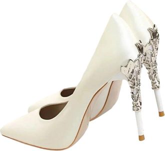 Generic Women Spring Sequin High Heel Pumps Pointed Toe Metal Detail Wedding Dress Shoes White