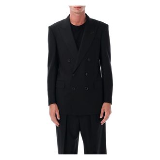 Tom Ford Jassen, Heren, Zwart, L, Wol, Zwarte Double-Breasted Jas Aw 25