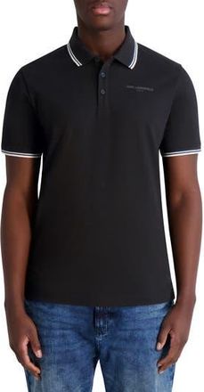 Karl Lagerfeld Stripe Tipped Stretch Cotton Polo in Black at Nordstrom Rack, Size Xx-Large