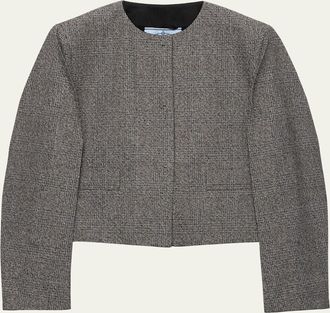 Prada Prince Of Wales Mouline Boxy Crop Jacket