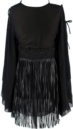 Dior Christian Dior Black Leather Fringe Tunic Mini Dress Size XXS