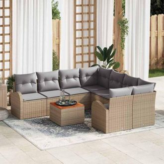 vidaXL Conjunto De Sof&aacute; De Jard&iacute;n 9 Pcs Beige Polirat&aacute;n Vidaxl