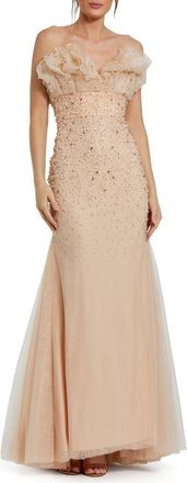 Mac Duggal Strapless Embellished Tulle Mermaid Gown in Porcelain at Nordstrom, Size 4