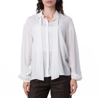 Bally Cotton Tie-Neck Blouse, Brand Size 36 ( US Size 0 )