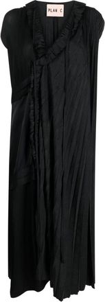 Plan C plissé-effect asymmetric midi dress - women - Polyester/Viscose/Cotton - 38 - Black