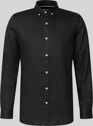 Scotch & Soda Regular Fit Leinenhemd mit Button-Down-Kragen in Black, Gr&ouml;&szlig;e XXL