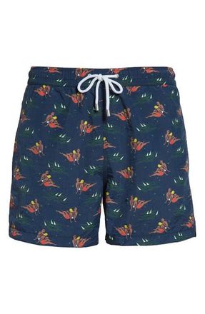 Drake's Bathers Print Drawstring Swim Trunks in Navy at Nordstrom, Size Small