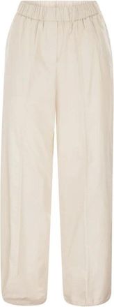 PESERICO Broeken, Dames, Beige, L, Katoen, Broek met wijde pijpen en elastische tailleband