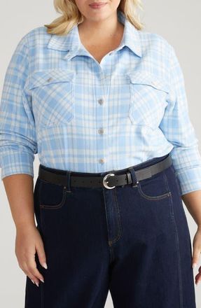 Universal Standard Maine Flannel Button-Up Shirt in Teapot Whistle Blue at Nordstrom, Size 2Xl