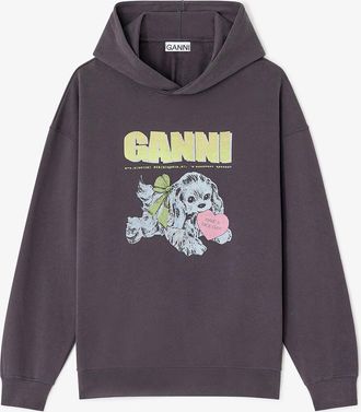Ganni Mixed Dark Grey Puppy Hoodie - Size XXS/XS Organic Cotton