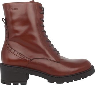 Wonders Bruine Leren Dames Enkellaars - Dames - Veterlaarzen - Bruin - 41 EU - Leer - Schoenen
