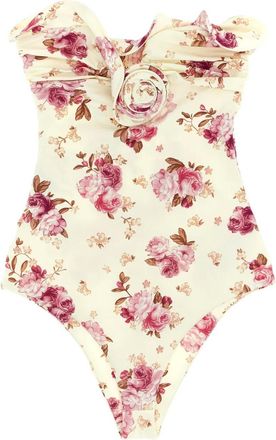 Magda Butrym RE26 ruffled floral-print swimsuit - Neutrals