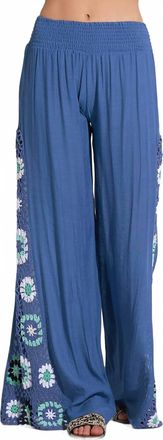 Elan Palma Crochet Detail Pant In Blue