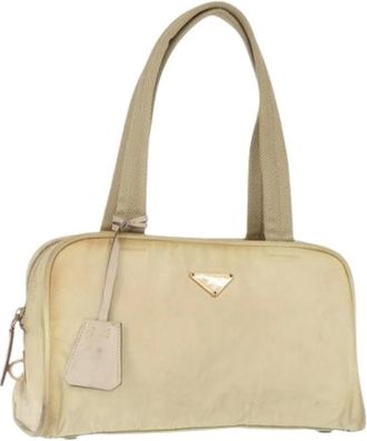 Prada Pre-owned Shoulder Bags, female, Beige, Size: ONE SIZE Pre-owned Nylon Shoulder Bag