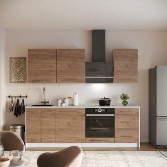 Vicco Mueble De Cocina Fame-line, Roble Dorado/blanco, 230 Cm Sin Encimera, Vicco