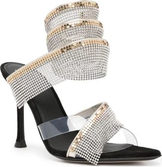 Alev&igrave; Sandalen met kristallen versiering en open neus - Dames - Sandalen met hakken - Zwart - 37 EU - Schoenen
