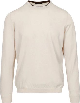 Fay Katoenen trui met ronde hals - Heren - Ronde hals truien - Beige - M - Katoen - Truien & Vesten
