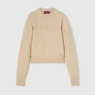 Gucci Wool Cashmere Sweater With Embroidery, Beige, Ready-to-wear