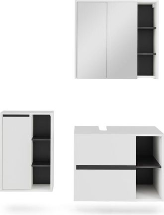 Vicco Conjunto de muebles de baño Viola, Blanco/Gris, 3 partes, Vicco