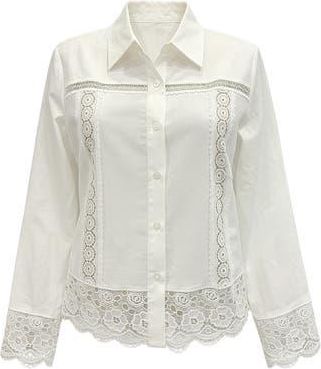 WD&bull;NY Lace Trim Button-Up Top in Ivory at Nordstrom Rack, Size Large