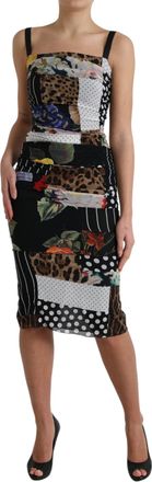 Dolce & Gabbana Womens Multicolor Patchwork Midi Floral Leopard Bodycon Dress Silk Elastane