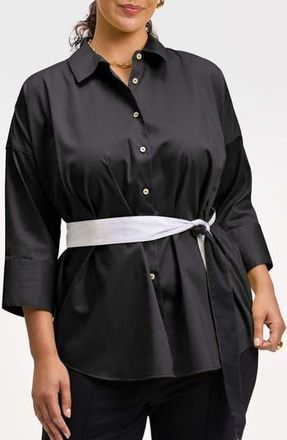 Foxcroft Avery Stretch Button-Up Shirt in Black at Nordstrom Rack, Size 2X