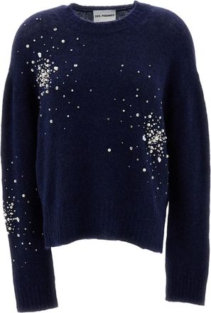 Des_Phemmes Blue Alpaca-Blend Pearl Crystal Splash Sweater