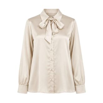 Yes-Zee Tie-Waist Shirt - Dames - Blouses - Beige - L - Overhemden