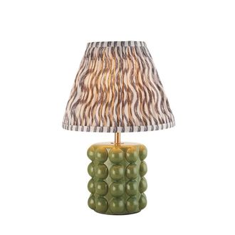 Netlighting Bobble Olive Green Glaze Table Lamp Grey Fabric Ripple Shade 25cm B22