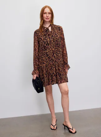 Contemporaine Womens Tie-neck leopard-print chiffon dress