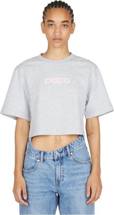 Paco Rabanne Logo Print Cropped T-Shirt - Dames - T-shirts - Grijs - S - Katoen - Tops