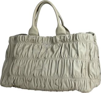 Prada White Leather Handbag Tote Bag (Pre-Owned)