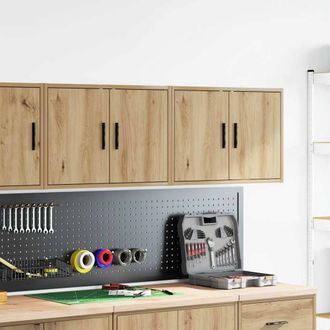 Berkfield Home Durable Garage Wall Cabinets 2 pcs Artisan Oak Engineered Wood in Brown