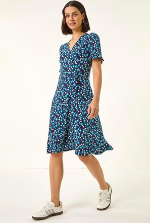 Roman Floral Side Button Dress