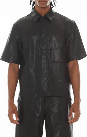 Cult of Individuality Oversize Short Sleeve Faux Leather Button-Up Shirt in Black at Nordstrom, Size Xx-Large
