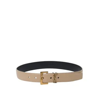 Saint Laurent Belts, female, Beige, Size: 80 CM Sophisticated Leather Belt with Gold Buckle