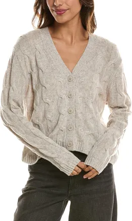 Fort&eacute; Cashmere Cable V-Neck Wool & Cashmere-Blend Cardigan