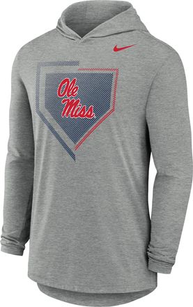 Nike Mens College (Ole Miss Rebels) Long-Sleeve Hooded Baseball T-Shirt in Grey | M12173P967MISI-DGH