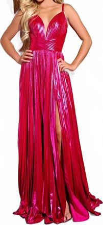 Jovani Pleated A-Line Prom Gown In Fuchsia