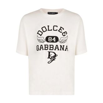 Dolce & Gabbana Cotton T-Shirt with Logo Print - male - Dolce & Gabbana - T-Shirts - White - S - Tops