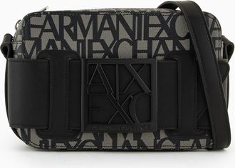 A|X Armani Exchange Womens Logo Placket Top Zip Camera Crossbody Bag case, Beige/Black, One Size