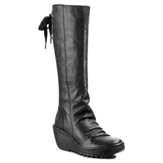 FLY London YUST Mousse Leather Womens Calf Length Boots - Black - Size:UK 7
